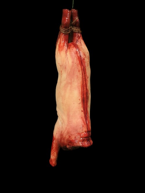 DECAPITATED PIG-HANGING WITH ROPE-BLOODY FINISH