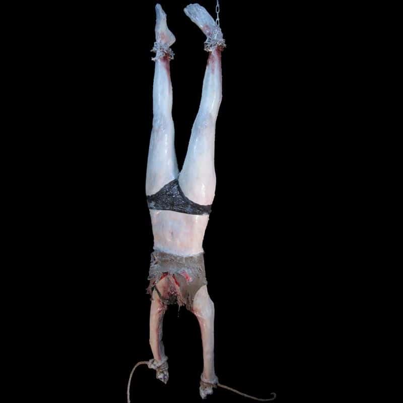 FEMALE DECAPITATED BODY-HUNG FROM FEET-WITH ROPE-FROZEN FINISH